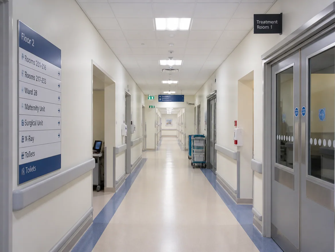 New LED lighting in a hospital corridor after upgrade